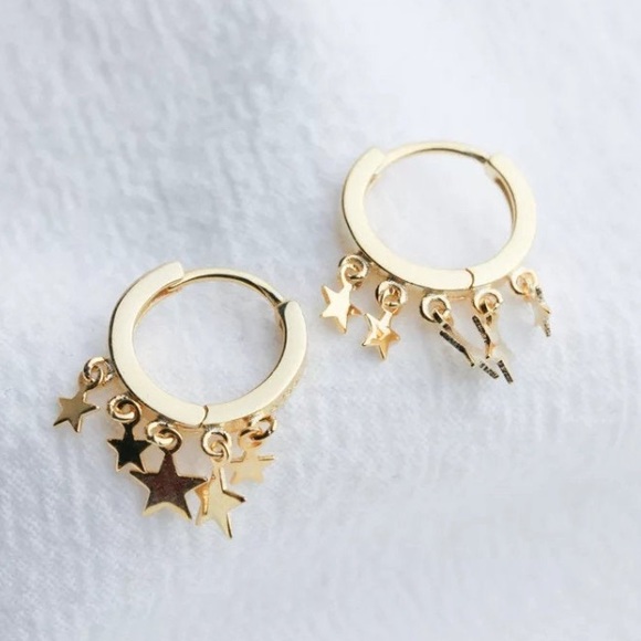 18K gold plated earrings stars earrings hoop earrings - Picture 2 of 4